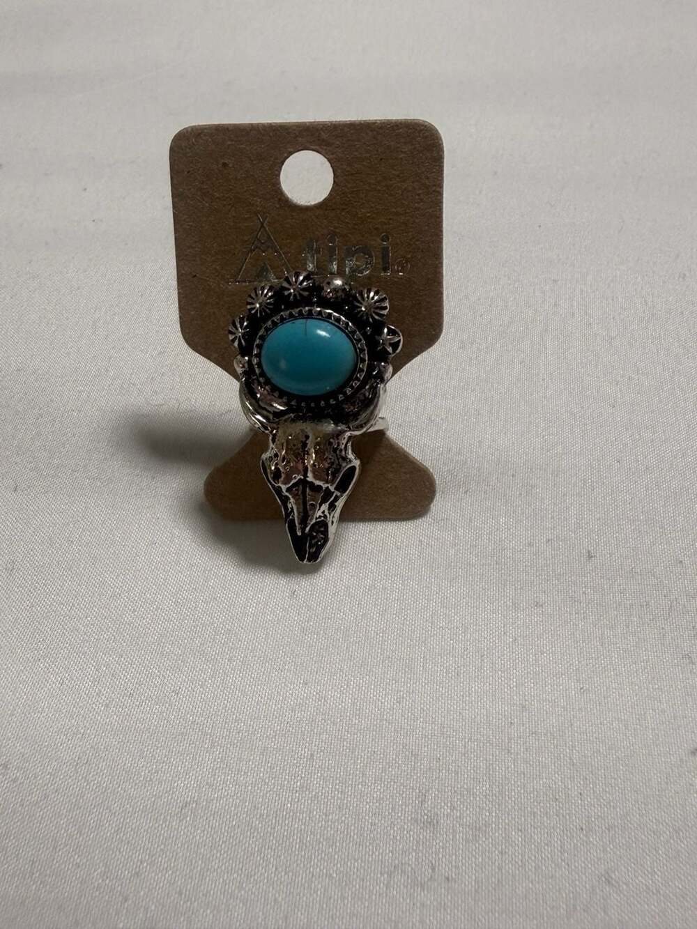 Tipi Steer Skull Turquoise Western Statement Ring